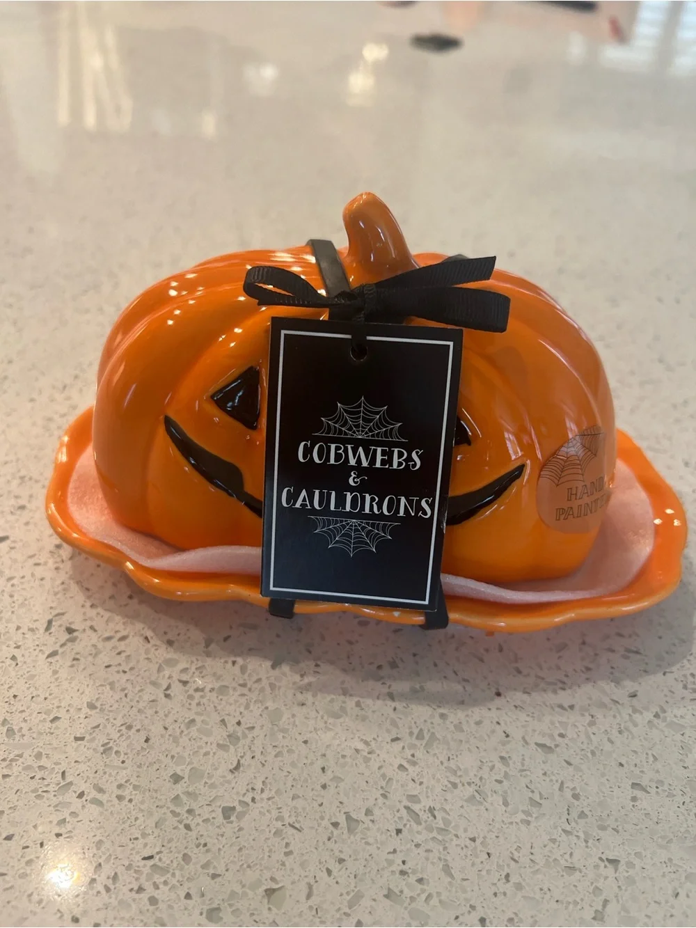 Orange Pumpkin Butter Dish with Black Trim - Seasonal Ceramic Food Storage
